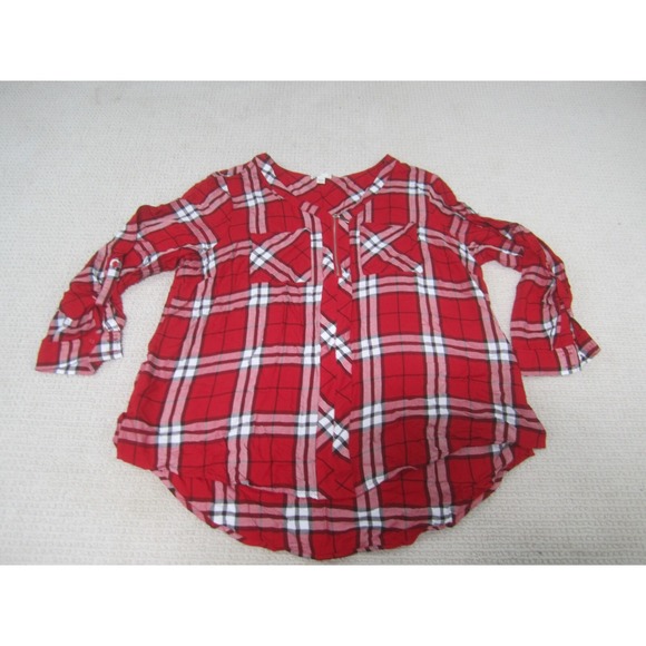Chico Shirt Womens‎ 18/20W Red White Plaid Long Sleeve Casual 100% Rayon - Picture 1 of 8